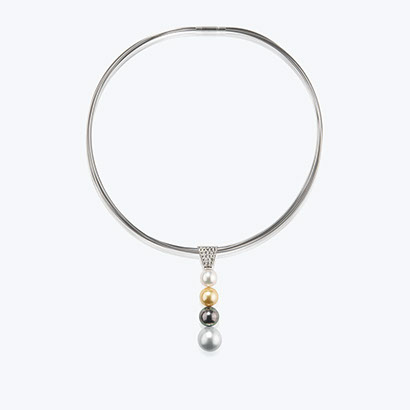 Collier aus Platin mit Südsee- und Tahiti-Perlen und Brillanten