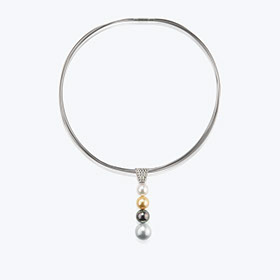 Collier aus Platin mit Südsee- und Tahiti-Perlen und Brillanten