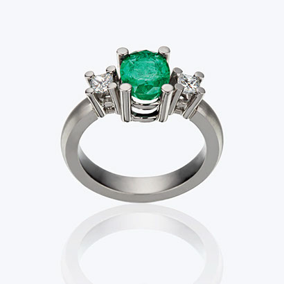 Ring aus 18 Karat Weißgold mit Smaragd und Diamanten